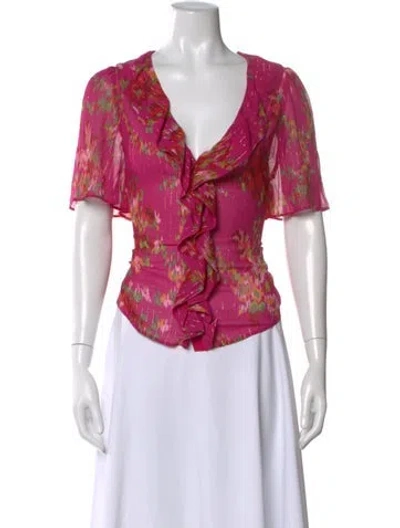 Pre-owned Sézane Floral Print V-neck Blouse In Pink