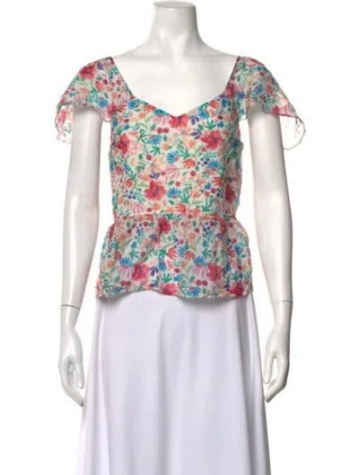 Pre-owned Sézane Floral Print V-neck Blouse In Pink
