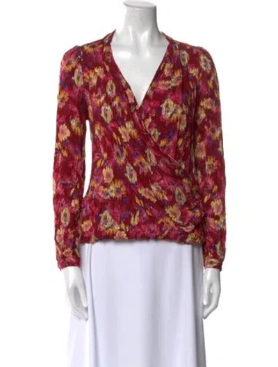 Pre-owned Sézane Floral Print V-neck Blouse In Red