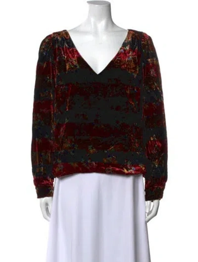 Pre-owned Sézane Floral Print V-neck Blouse In Red