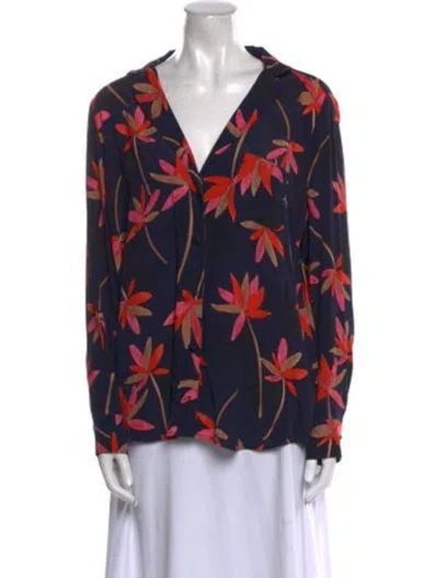 Pre-owned Sézane Floral Print V-neck Blouse W/ Tags In Blue