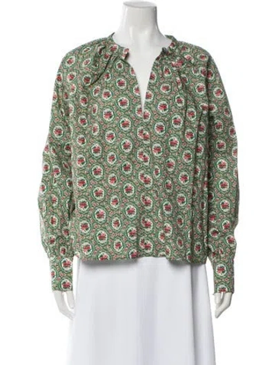 Pre-owned Sézane Floral Print V-neck Blouse W/ Tags In Green