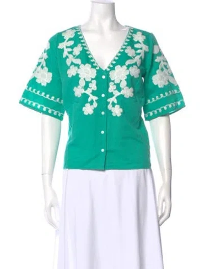 Pre-owned Sézane Floral Print V-neck Blouse W/ Tags In Green