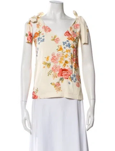 Pre-owned Sézane Floral Print V-neck Blouse W/ Tags In Neutral