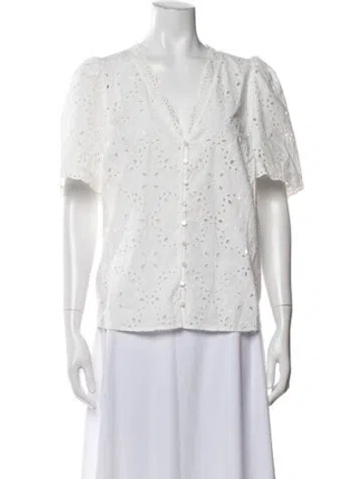 Pre-owned Sézane Floral Print V-neck Blouse W/ Tags In Neutrals/white
