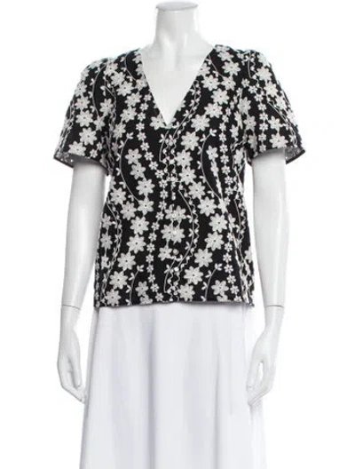 Pre-owned Sézane Floral Print V-neck Blouse W/ Tags In White