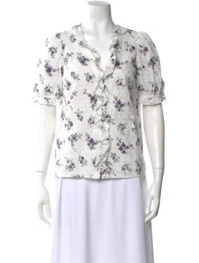 Pre-owned Sézane Floral Print V-neck Blouse In White