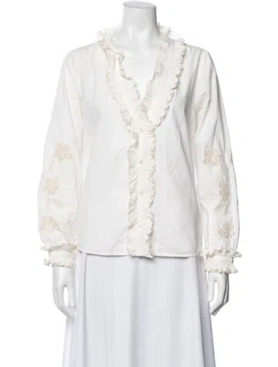Pre-owned Sézane Floral Print V-neck Blouse In White