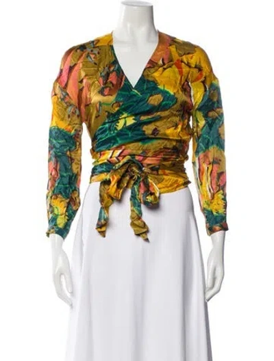 Pre-owned Sézane Floral Print V-neck Blouse In Yellow