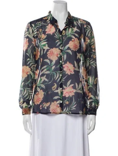 Pre-owned Sézane Floral Print V-neck Button-up Top In Blue