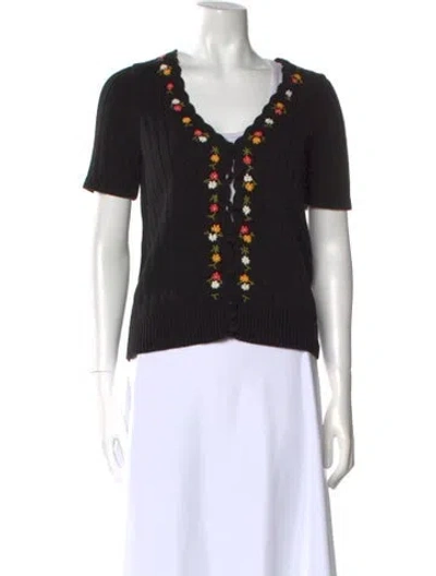 Pre-owned Sézane Floral Print V-neck Sweater In Black