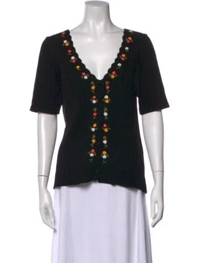 Pre-owned Sézane Floral Print V-neck Sweater In Black