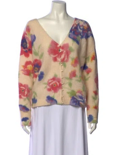 Pre-owned Sézane Floral Print V-neck Sweater In Neutral
