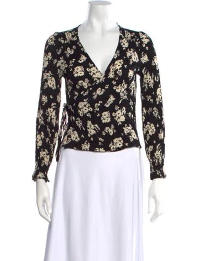 Pre-owned Sézane Floral Print V-neck Top In Black