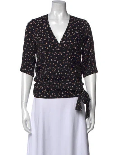 Pre-owned Sézane Floral Print V-neck Top In Black