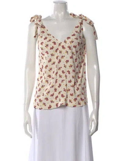 Pre-owned Sézane Floral Print V-neck Top In Neutral