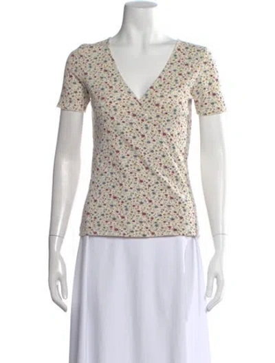 Pre-owned Sézane Floral Print V-neck Top In Neutral