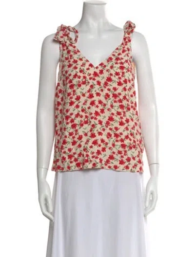 Pre-owned Sézane Floral Print V-neck Top In Neutral