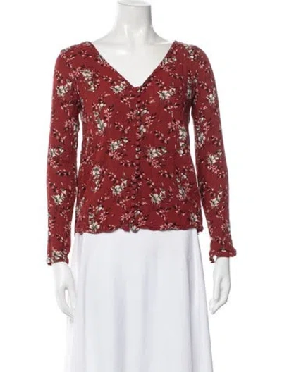 Pre-owned Sézane Floral Print V-neck Top In Red