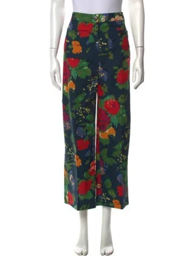 Pre-owned Sézane Floral Print Wide Leg Pants In Blue