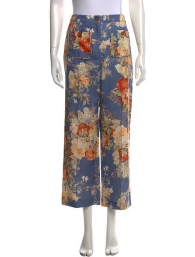 Pre-owned Sézane Floral Print Wide Leg Pants In Blue