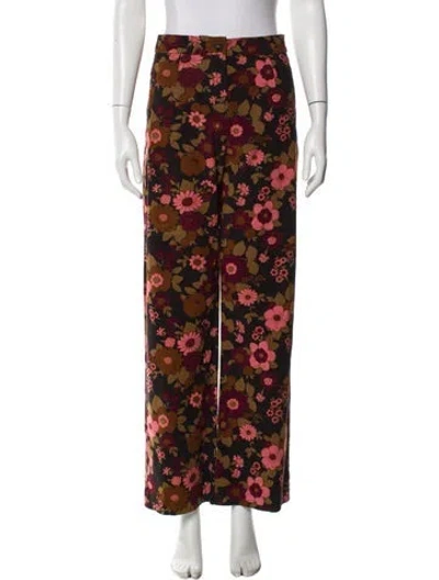 Pre-owned Sézane Floral Print Wide Leg Pants In Brown
