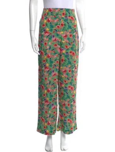 Pre-owned Sézane Floral Print Wide Leg Pants In Green