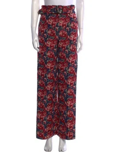 Pre-owned Sézane Floral Print Wide Leg Pants In Red