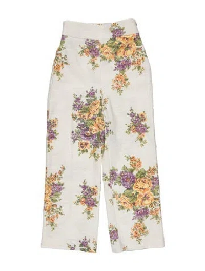 Pre-owned Sézane Floral Print Wide Leg Pants In White