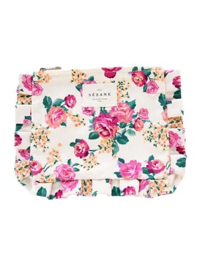 Pre-owned Sézane Floral Printed Cotton Canvas Cosmetic Pouch In Neutral