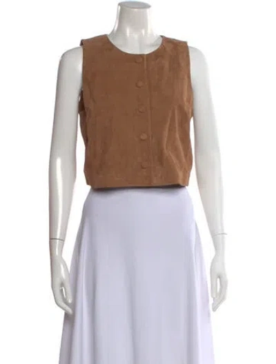 Pre-owned Sézane Goat Leather Crew Neck Button-up Top W/ Tags In Neutral