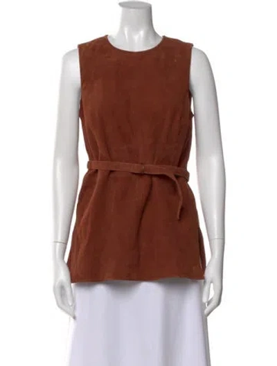 Pre-owned Sézane Goat Leather Crew Neck Top In Brown