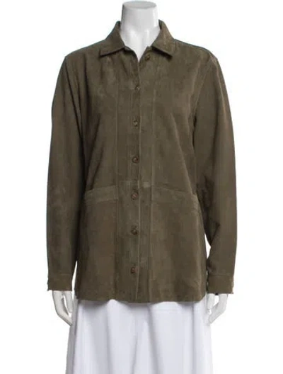 Pre-owned Sézane Goat Leather Jacket W/ Tags In Green