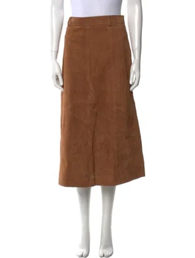 Pre-owned Sézane Goat Leather Midi Length Skirt In Brown