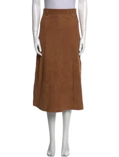 Pre-owned Sézane Goat Leather Midi Length Skirt W/ Tags In Brown