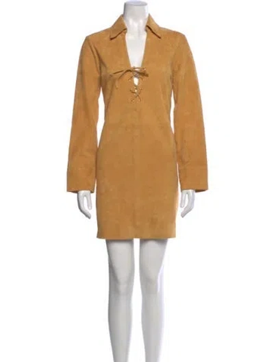 Pre-owned Sézane Goat Leather Mini Dress In Yellow