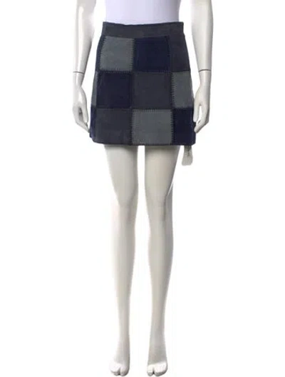 Pre-owned Sézane Goat Leather Mini Skirt In Blue