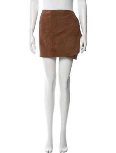 Pre-owned Sézane Goat Leather Mini Skirt In Brown