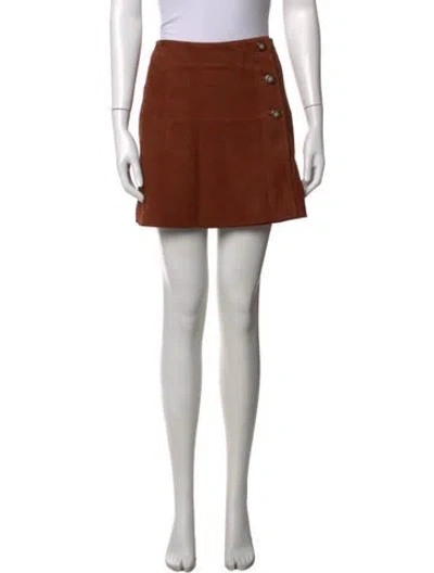 Pre-owned Sézane Goat Leather Mini Skirt In Brown