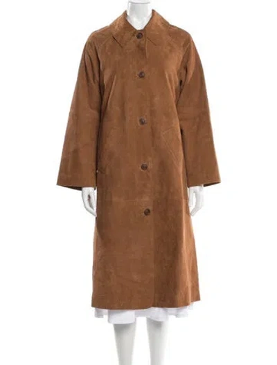 Pre-owned Sézane Goat Leather Trench Coat In Brown