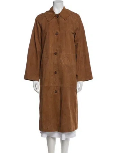 Pre-owned Sézane Goat Leather Trench Coat In Brown