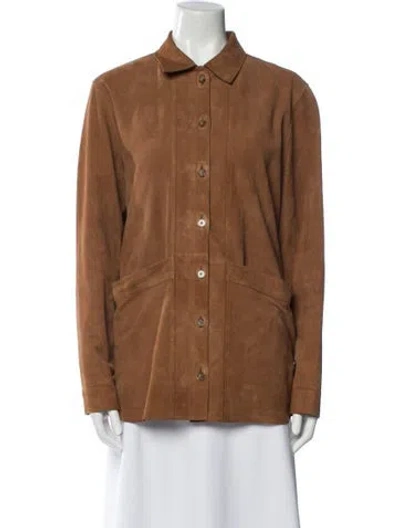 Pre-owned Sézane Goat Leather Utility Jacket In Brown