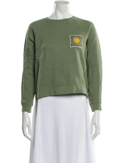 Pre-owned Sézane Graphic Print Crew Neck Sweater In Green