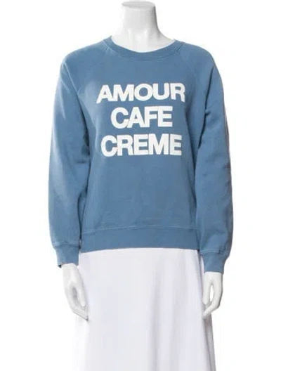 Pre-owned Sézane Graphic Print Crew Neck Sweatshirt In Blue