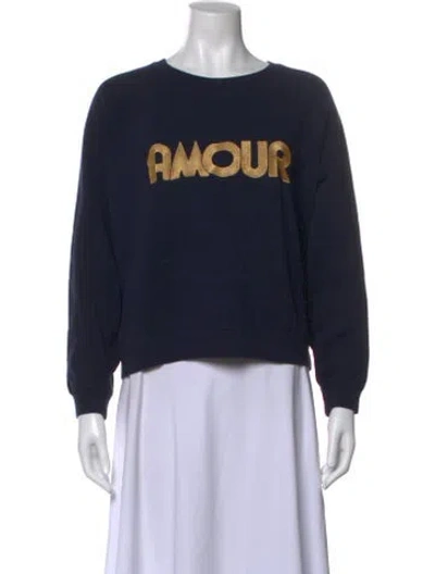 Pre-owned Sézane Graphic Print Crew Neck Sweatshirt In Blue