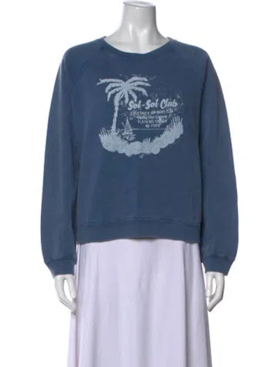 Pre-owned Sézane Graphic Print Crew Neck Sweatshirt In Blue