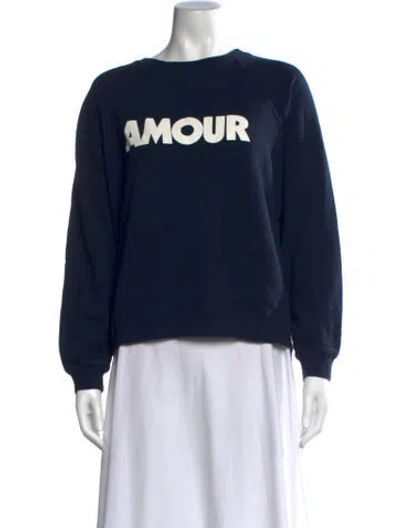 Pre-owned Sézane Graphic Print Crew Neck Sweatshirt In Blue