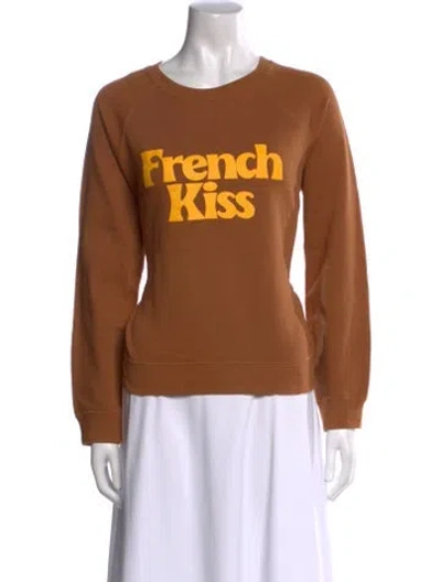 Pre-owned Sézane Graphic Print Crew Neck Sweatshirt In Brown