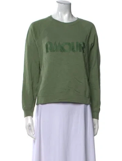 Pre-owned Sézane Graphic Print Crew Neck Sweatshirt In Green