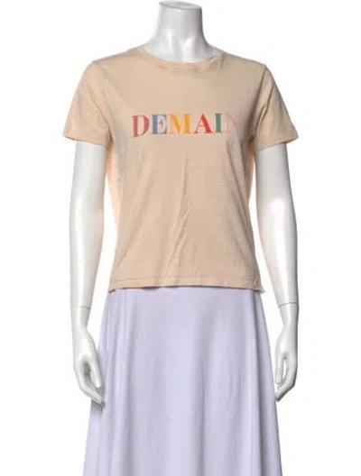 Pre-owned Sézane Graphic Print Crew Neck T-shirt In Green/neutrals